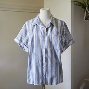 Short Sleeve Collared Button-Down Shirt | Blue White Striped, XL NWOT